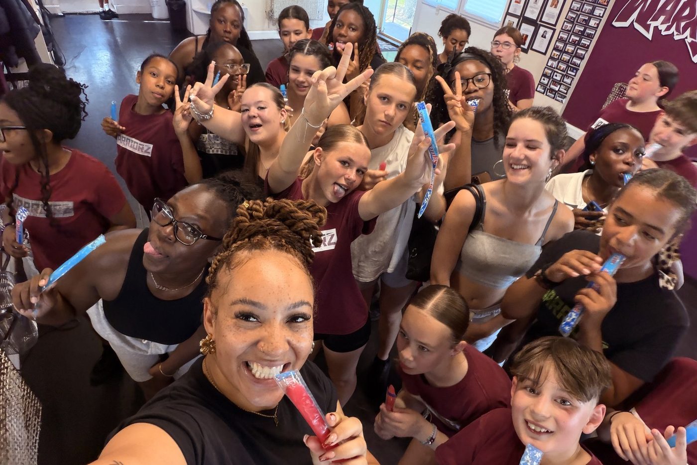Warriorz dancers with ice lollies after a session